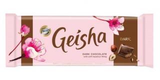 Fazer Geisha Hořká čokoláda s náplní z lískových oříšků a nugátu 100g - DMT 09.11.2023 (Hořká čokoláda s náplní z lískových oříšků a nugátu (40%).)