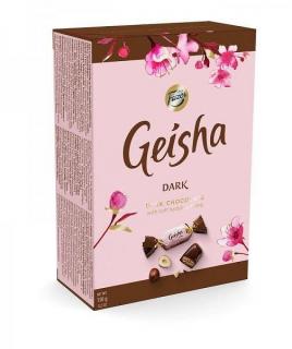 Fazer Geisha Hořké čokoládové bonbony s náplní z lískových oříšků a nugátu 150g (Hořké čokoládové bonbony s náplní z lískových oříšků a nugátu (38%).)