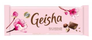 Fazer Geisha Mléčná čokoláda s náplní z lískových oříšků a nugátu 100g (Mléčná čokoláda s náplní z lískových oříšků a nugátu (40%).)