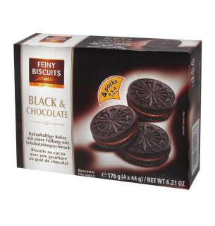 Feiny Biscuits BLACK  CHOCOLATE 176G (Křupavé kakaové sušenky naplněné jemnou čokoládovou smetanou.)