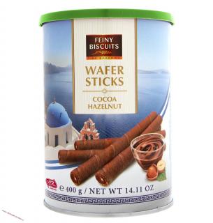 Feiny Biscuits Trubičky plněné kakaovo-oříškovým krémem 400g (Čokoládové trubičky s hořkou čokoládovou náplní. )