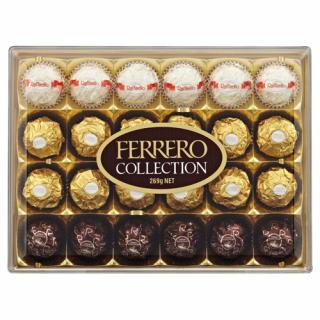 Ferrero Collection 269g - DMT 17.02.2024 (Kolekce tří druhů pralinek Ferrero v dárkové krabici. Ferrero Rocher,  Ferrero Rondnoir a Raffaello.)