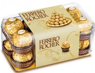 Ferrero Rocher 200g - 16ks (Oplatky s polevou z mléčné čokolády a drcenými lískovými oříšky, s náplní a celými lískovými oříšky.)