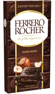 Ferrero Rocher Tafel Zartbitter 90g (Plněná hořká čokoláda (59 %) s lískooříškovým krémem (38 %) a kousky lískových oříšků.)