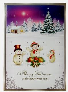 Fikar Adventní kalendář A4 50g - Sněhuláci - DMT 31.12.2023 (Belgická mléčná čokoláda)