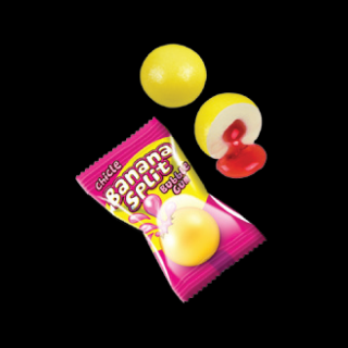 Fini Banana Split Bubble gum 5g x 10ks (žvýkačka potažená banánem s příchutí cukru, plněná sirupem.)