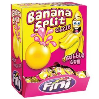 Fini Banana Split Bubble gum 5g x 200ks (žvýkačka potažená banánem s příchutí cukru, plněná sirupem.)
