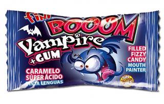 Fini Booom Vampire+Gum 5g x 10ks (Tvrdý bonbón s náplní žvýkačky barvící)