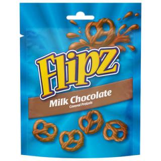 FLIPZ MILK CHOCOLATE 90g - DMT 18.08.2023 (Slané preclíky pokryté mléčnou čokoládou.)