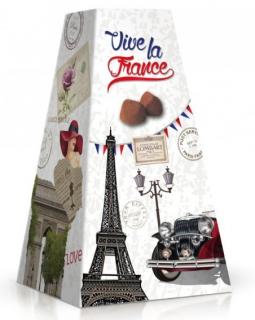 France - kakaové lanýže v příchutí lískových ořechů 200g (Kakaové lanýže original classic v luxusním obalu s motivem romantické Paříže. Bez palmového tuku.)