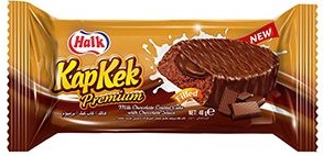 Halk Kapkek cake 40g premium - DMT 31.03.2023 (Tmavé nadýchané těsto se skvělou čokoládovou náplní s hořkou čokoládou a spoustou čokoládové polevy )