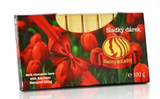 HannyKathy - Čokoládové tyčinky espresso 100g - Tulipány Sladký dárek (Tyčinky z hořké čokolády s náplní s příchutí espresso (45 %). )