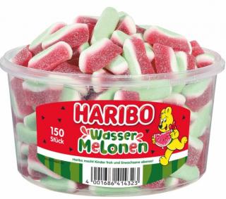 Haribo Wassermelonen 1050g (150ks Dóza) (Kyselá pocukrovaná ovocná guma s příchutí melounu)