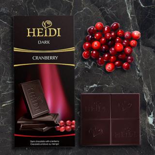 Heidi Dark Cranberry 80g - DMT 19.10.2023 (Hořká čokoláda s kousky brusinek.)