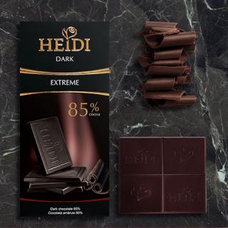 Heidi Dark Extreme 85% 80g (Hořká extrémně jemná a tenká čokoláda se sladkou květinovou chutí na konci.)