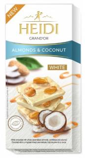 Heidi Grand´Or Almonds  Coconut White 100g (Bílá čokoláda s celými mandlemi a kokosovými lupínky.)