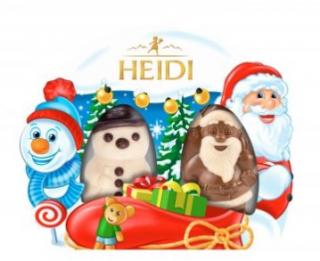 Heidi Mini Mikuláš a Sněhulák 40g - DMT 18.08.2024 (Čokoládová figurka z mléčné čokolády plněná nugátovou náplní a bílé čokolády plněná nugátovou náplní.)