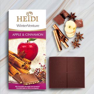 Heidi Winter Venture Apple  Cinnamon 90g - DMT 15.09.2024 (mléčná čokoláda s kousky sušených jablek a skořicí)