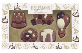 Heileman Happy Birthday 100g (vynikající figurky z mléčné, hořké a bílé čokolády.)