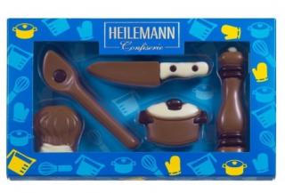 Heilemann kuchyňské potřeby 100g  (nezbytné kuchyňské pomocníky z jemné mléčné čokolády s detaily z bílé a hořké čokolády.)