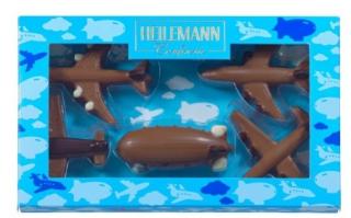 Heilemann letadla 100g  ( pět figurek z jemné mléčné čokolády s detaily z hořké a bílé čokolády.)