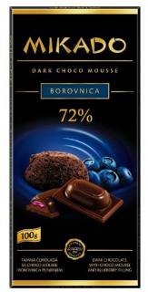 ikado Dark borůvka 72% 100g (Hořká čokoláda plněná čokoládovou pěnou a borůvkovou náplní)