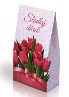 Italské pralinky - Sladký dárek s tulipány 100g (stříška) (Čokoládové plněné pralinky s krémovou náplní v dárkové krabičce.)