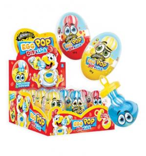 JB Egg Pop Dip + Lick 30g x 12ks  (Lahodné krémové lízátko (20g) a kyselý prášek (10g) v obalu ve tvaru vajíčka.)