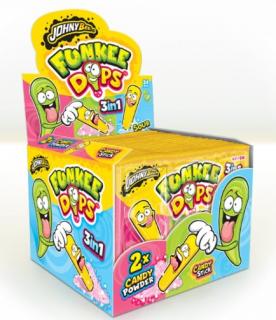 JB Funkee Dips 3v1 28g (Lipové lízátko (příchuť citron) + kyselý prášek (příchuť borůvka a jahoda))