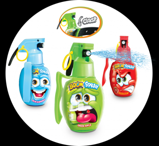 Johny Bee Boom spray - granát 50 ml  (Tekuté sladkosti s příchutí jahod, malin a zeleného jablka v aplikátorech z granátového jablka. Balení obsahuje 12 aplikátorů (po 50 ml).)