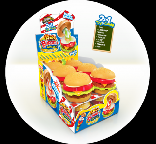 Johny bee burger 21g x 12ks (3D puzzle ve tvaru hamburgru s lízátkem (15g) a praskacím práškem (6g).)