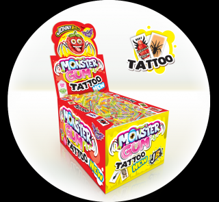 Johny Bee Monster gum + tatto  5g x 200ks (žvýkačka s příchutí tutti frutti)