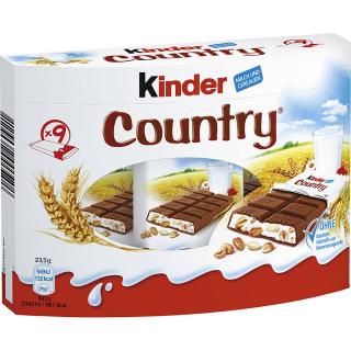 Kinder country 211,5g ( 9x23,5g) (Plněná plnotučná mléčná čokoláda s mléčnou náplní (59%) a různými cereáliemi.)