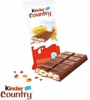 Kinder country 23,5g (Plněná plnotučná mléčná čokoláda s mléčnou náplní (59%) a různými cereáliemi.)