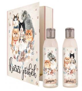Kosmetická sada kniha Kočičí příběh (Kosmetický balíček pro všechny milovníky koček. Originální kosmetická sada obsahuje sprchový gel a vlasový šampon. Netradiční kosmetický dárek pro každého milovníka kočičích domácích mazlíčků.)
