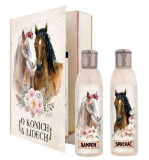 Kosmetická sada kniha O koních a lidech (Kosmetický balíček určitě potěší všechny, kdo mají koně ve svém srdci. Originální kosmetická sada obsahuje sprchový gel a vlasový šampon. Netradiční kosmetický dárek pro každého milovníka koní. )