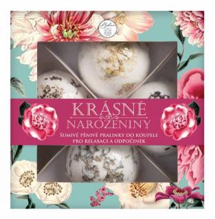 Kosmetický balíček pralinky do koupele k narozeninám – 4x šumivá bomba do vany 55 g