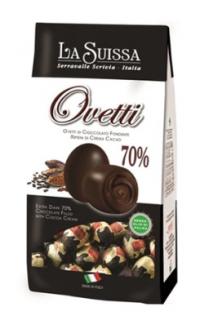 La Suissa Ovetti 70% 170g - DMT 20.08.2024 (vajíčka - extra hořká čokoláda 70% plněná kakaovým krémem.)