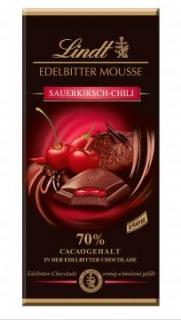 Lindt Dark Mousse Sour Cherry Chili Bar 150g (Plněná hořká čokoláda s hořkou čokoládovou pěnou (26 %) a náplní z višní a chilli (18 %))