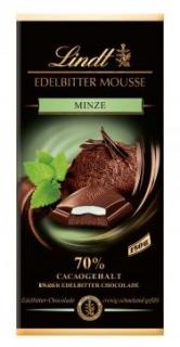 Lindt Edelbitter Mousse Minze Tafel 150g (Plněná hořká čokoláda s tmavou čokoládovou pěnou (26 %) a mátovým krémem (15 %))