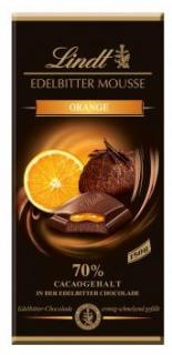 Lindt Edelbitter Mousse Orange Tafel 150g (Plněná hořká čokoláda s tmavou čokoládovou pěnou (26 %) a pomerančovou náplní (18 %))