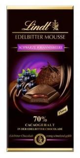 Lindt Edelbitter Mousse Schwarze Johannisbeere Tafel 150g (Plněná hořká čokoláda s hořkou čokoládovou pěnou (26 %) a náplní z černého rybízu (18 %))