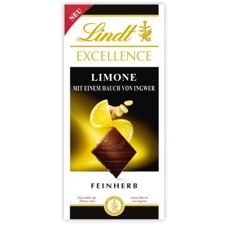 Lindt Excellence citrona - zázvor 100g (Hořká čokoláda s kousky mandlí, citronovou šťávou a příchutí zázvoru.)