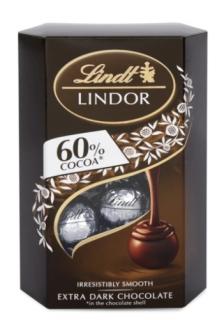 Lindt LINDOR pralinky Hořká čokoláda 60% 200g (Extra hořká čokoláda s jemnou krémovou náplní (44 %).)