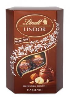 Lindt LINDOR pralinky Lískový oříšek 200g (Čokoládové bonbóny s kousky jader lískových ořechů s jemnou krémovou náplní (44%))