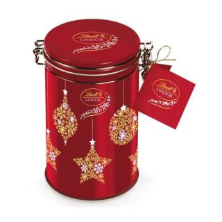 Lindt Lindor Vánoční dóza 150g  - DMT 30.06.2022 (Pralinky z té nejjemnější mléčné čokolády Lindt v plechové dóze s vánočním motivem)