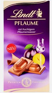 Lindt Pflaume Vollmilch Tafel 100g - DMT 4/2023 (Plnotučná mléčná čokoláda s náplní ze švestkové šťávy se švestkovou vodou (33%))