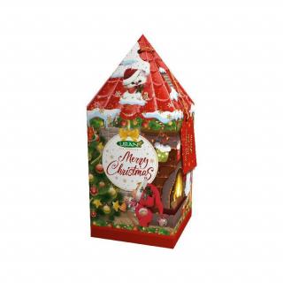 Liran Čajový červený domeček Merry Christmas 20x2g - DMT 07/2024  (Porcovaný černý čaj s příchutí pomeranče a skořice ve stylovém papírovém domečku)