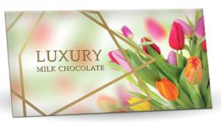LUXURY tulipány - Mléčná čokoláda s mandlemi a malinami 175g (Mléčná čokoláda s mandlemi a malinami. Bez palmového tuku.)