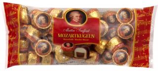 Maitre Mozart Kuglen - Mozartovy koule v sáčku 800g (Koule plněné pistáciovým marcipánem 34%, marcipánem z lískových oříšků 22%, nugátem 12%, potažené mléčnou čokoládou 16% a hořkou čokoládou 16%nugátem)